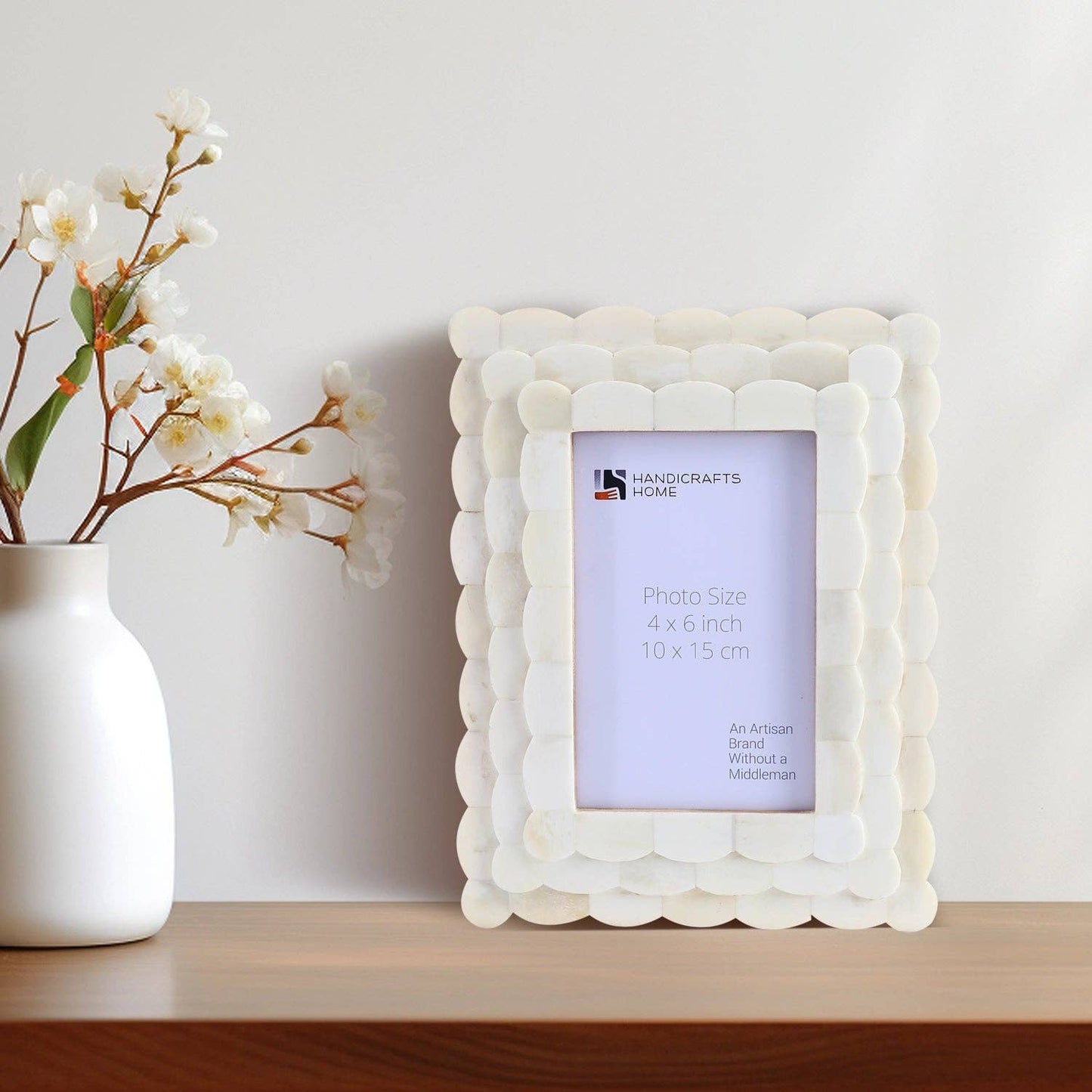 Picture Frame Scalloped Arts Bone Inlay White 4x6