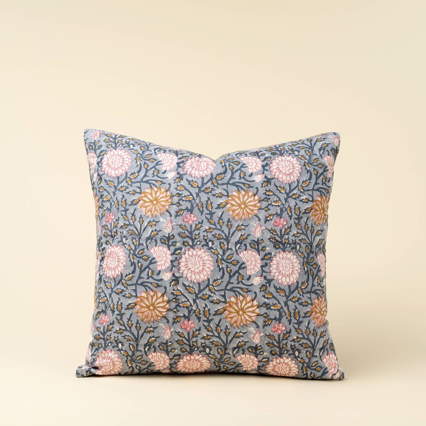 20x20 Block Print Pillow, Blue: Cover with Filler