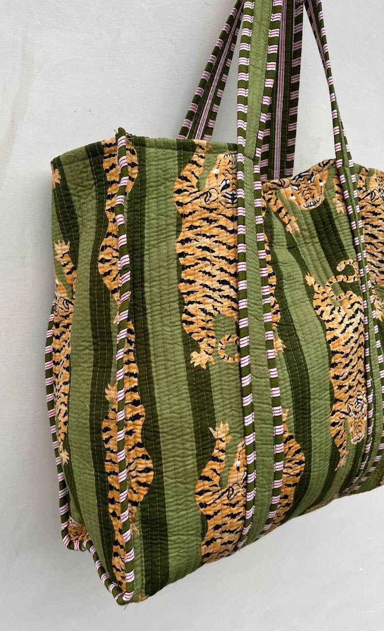 Tiger Block Printed Bag Indian Handmade Cotton Shopping Bag