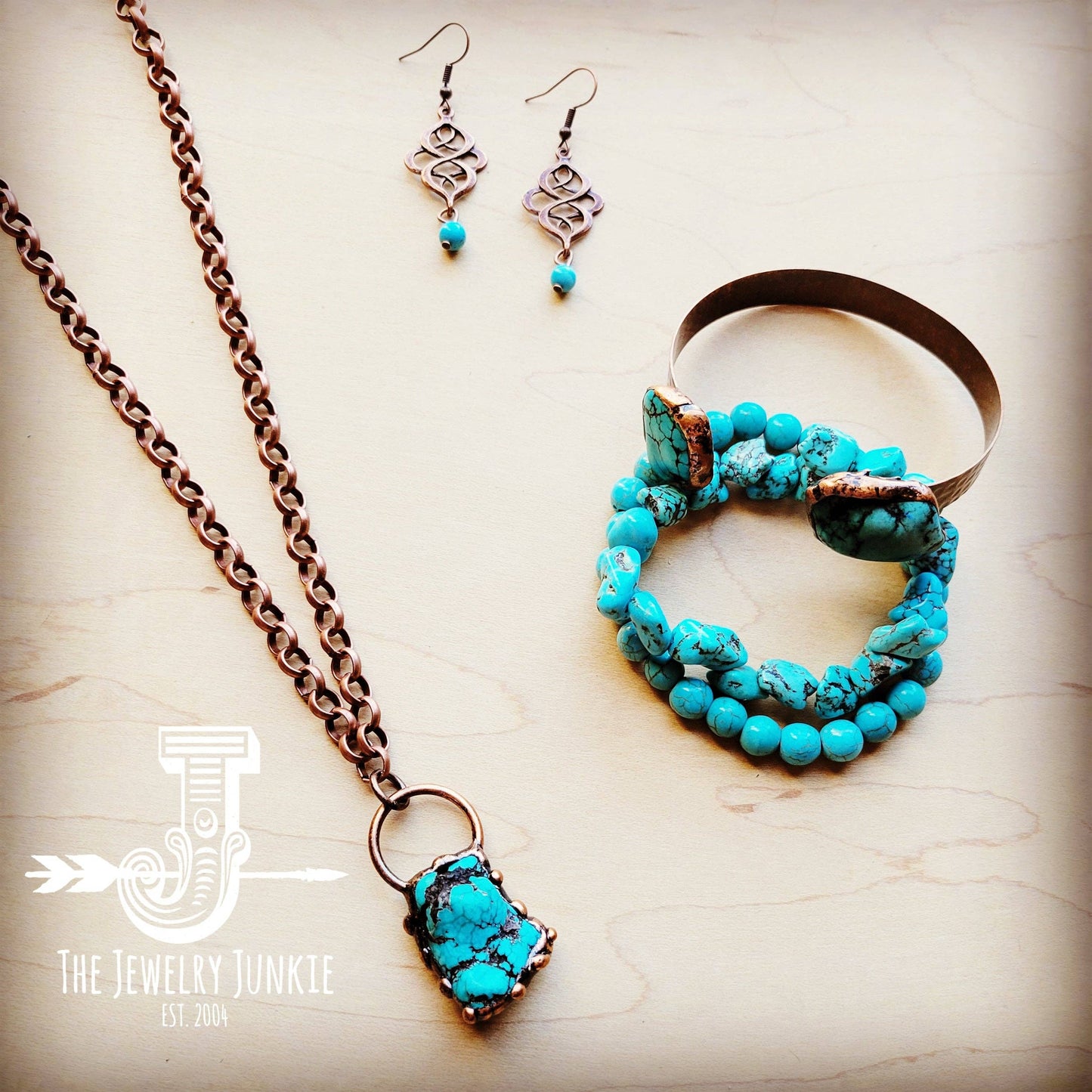 Blue Turquoise Ring set in Antique Copper 012w: Blue