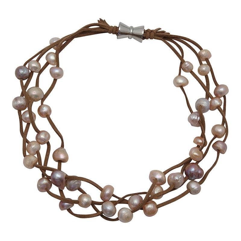 602-09-22 | TAN SUEDE 4-STRAND MULTI PEARL NECKLACE