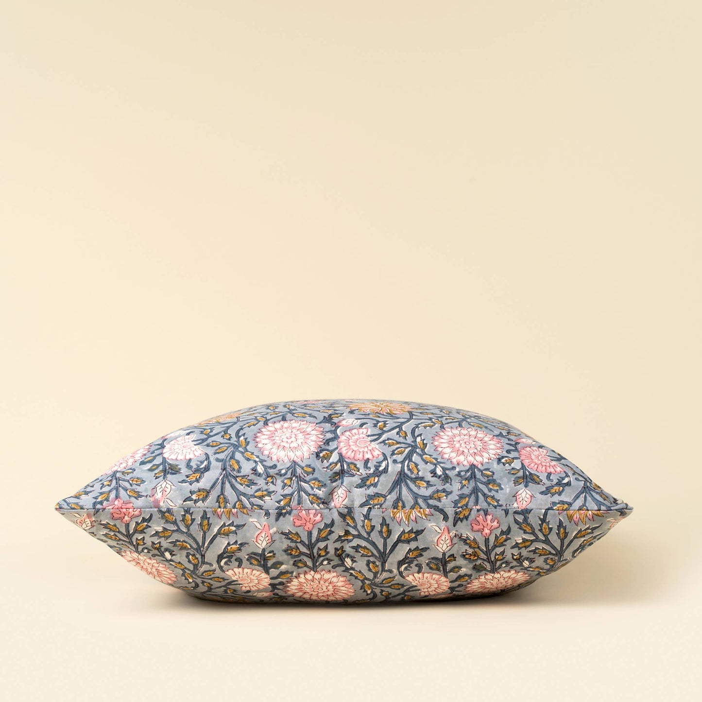 20x20 Block Print Pillow, Blue: Cover with Filler