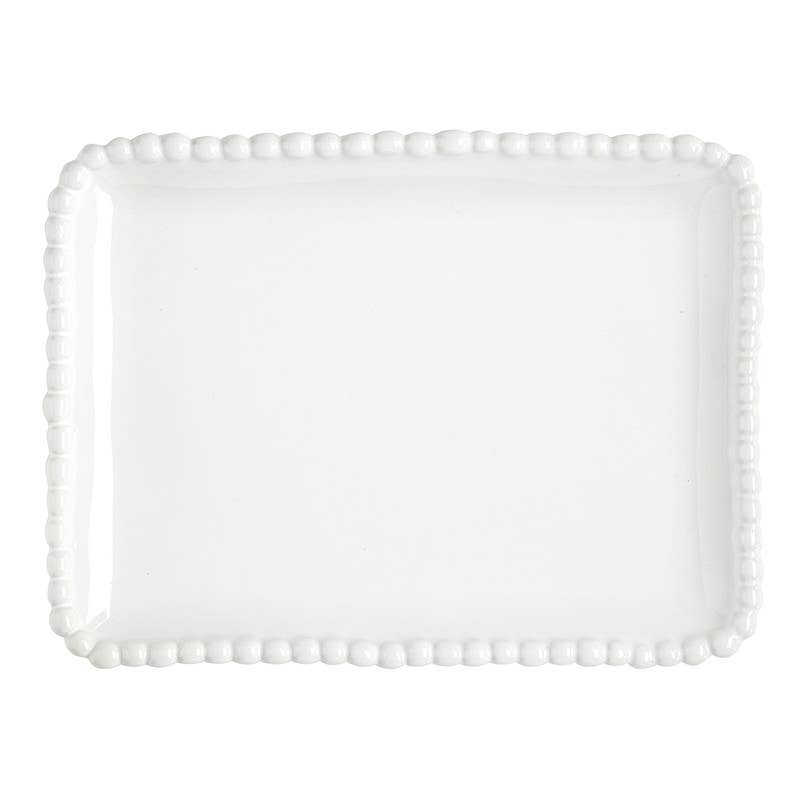Ceramic Beaded Small Platter 8": 8" L x 6" W x 0.75" H