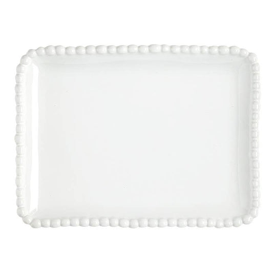 Ceramic Beaded Small Platter 8": 8" L x 6" W x 0.75" H