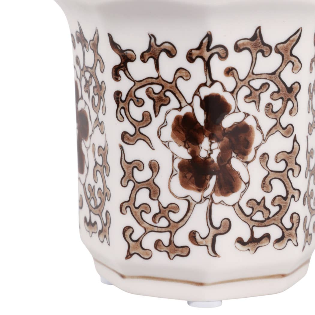 Scented Candle - Plumeria Brown and White Ceramic, 6 Oz
