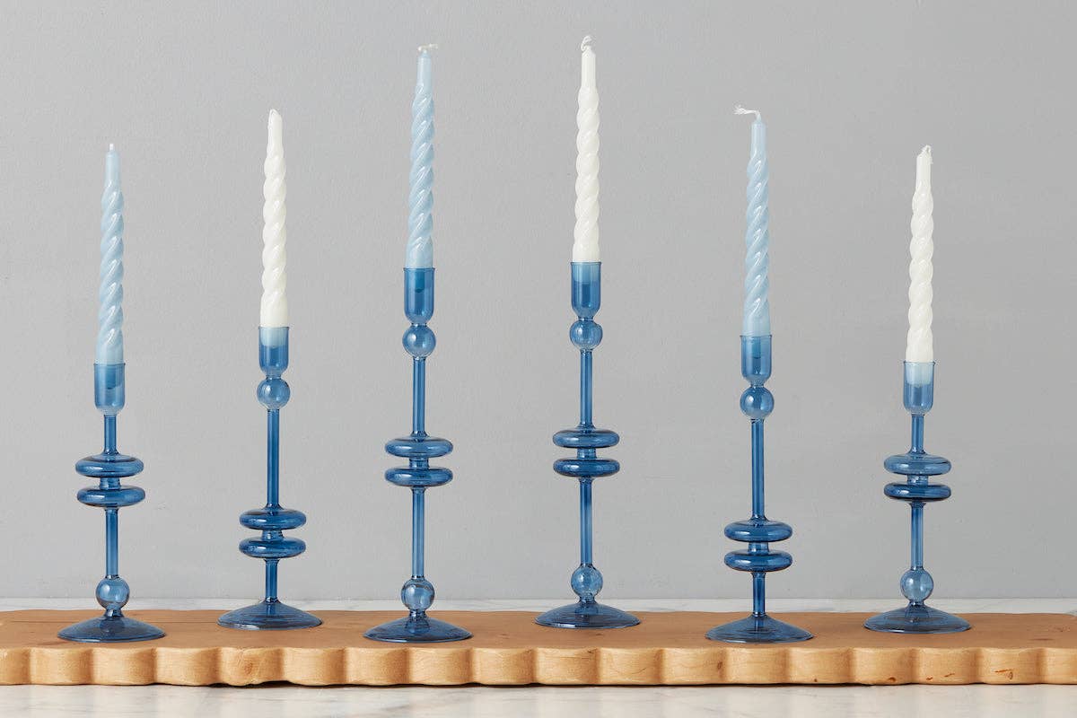 Glass Candlestick, Medium, Sapphire Blue
