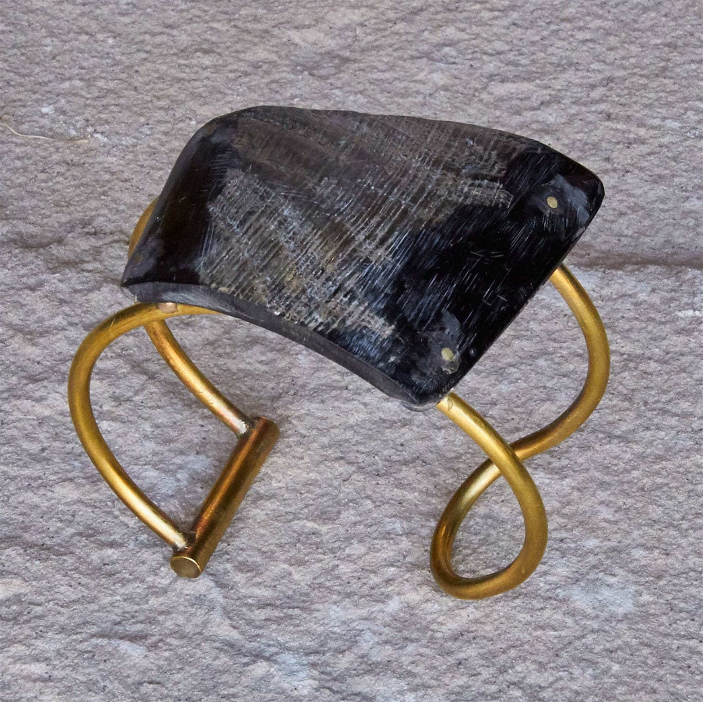 Bayan Wire Cuff with Quadrilateral Horn - Dark Horn, Brass