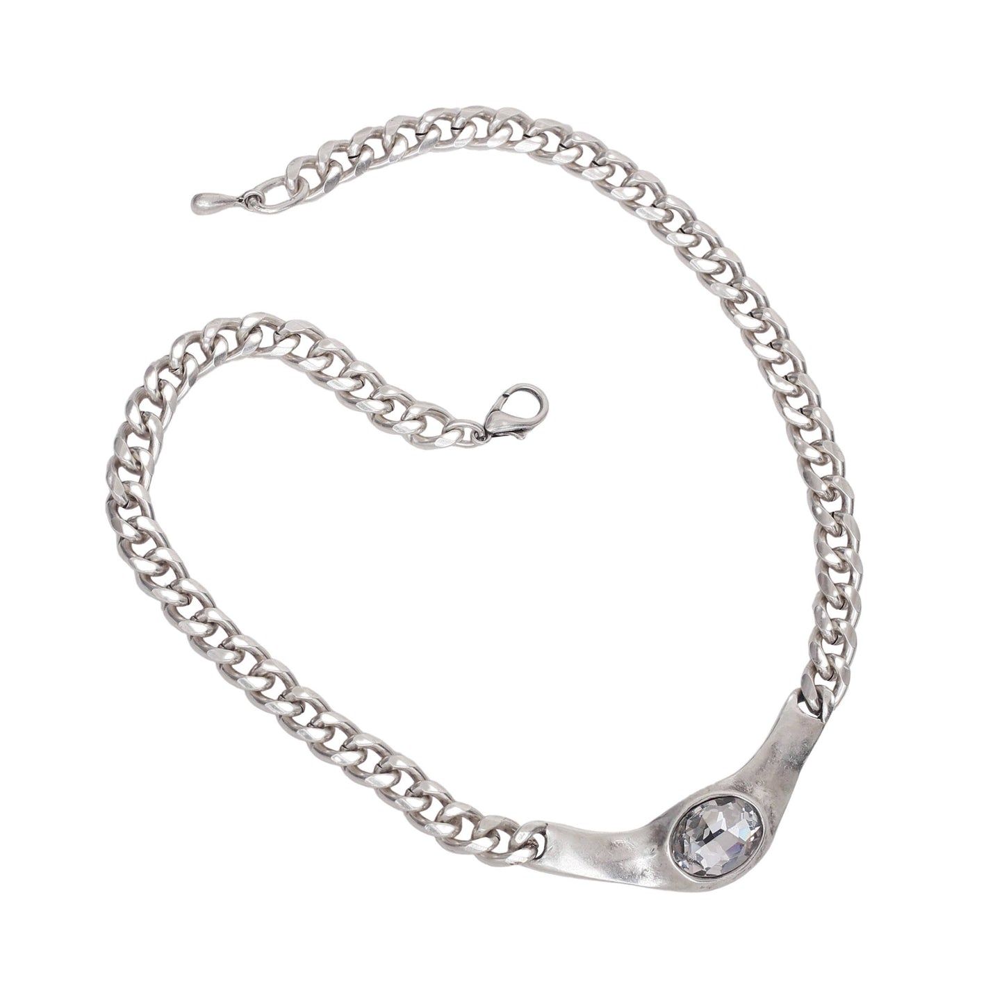 Handmade Clear Crystal Oval Pewter Necklace - 3943