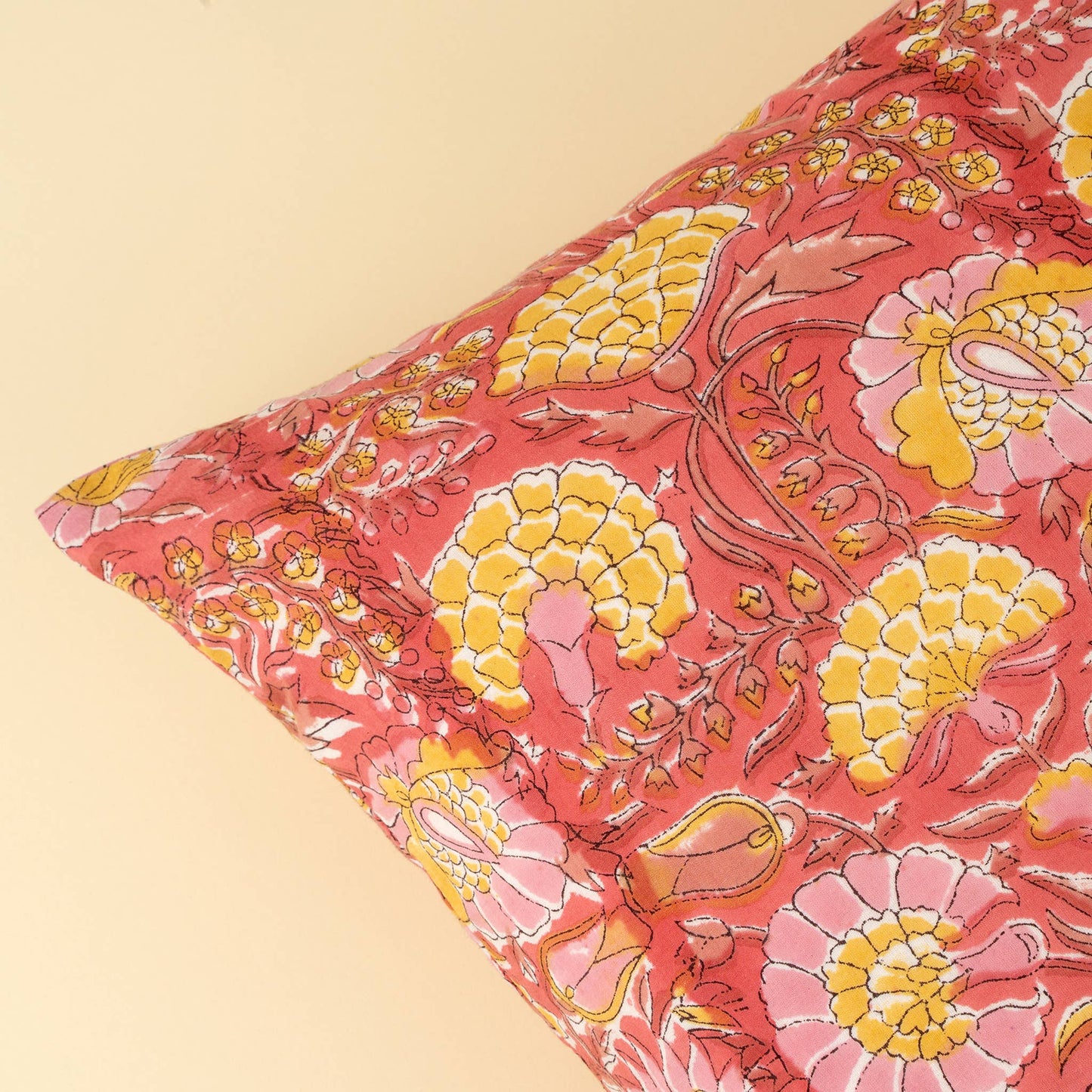 20x20 Block Print Pillow, Pink: Cover with Filler