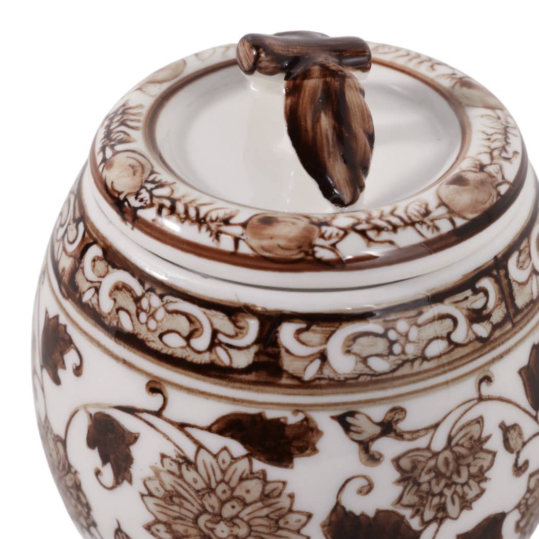 Scented Candle - Peony Wax Brown Chinoiserie With Lid, 8.5Oz