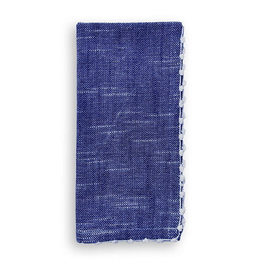 Knotted Edge Navy Cotton Napkin with White Trim
