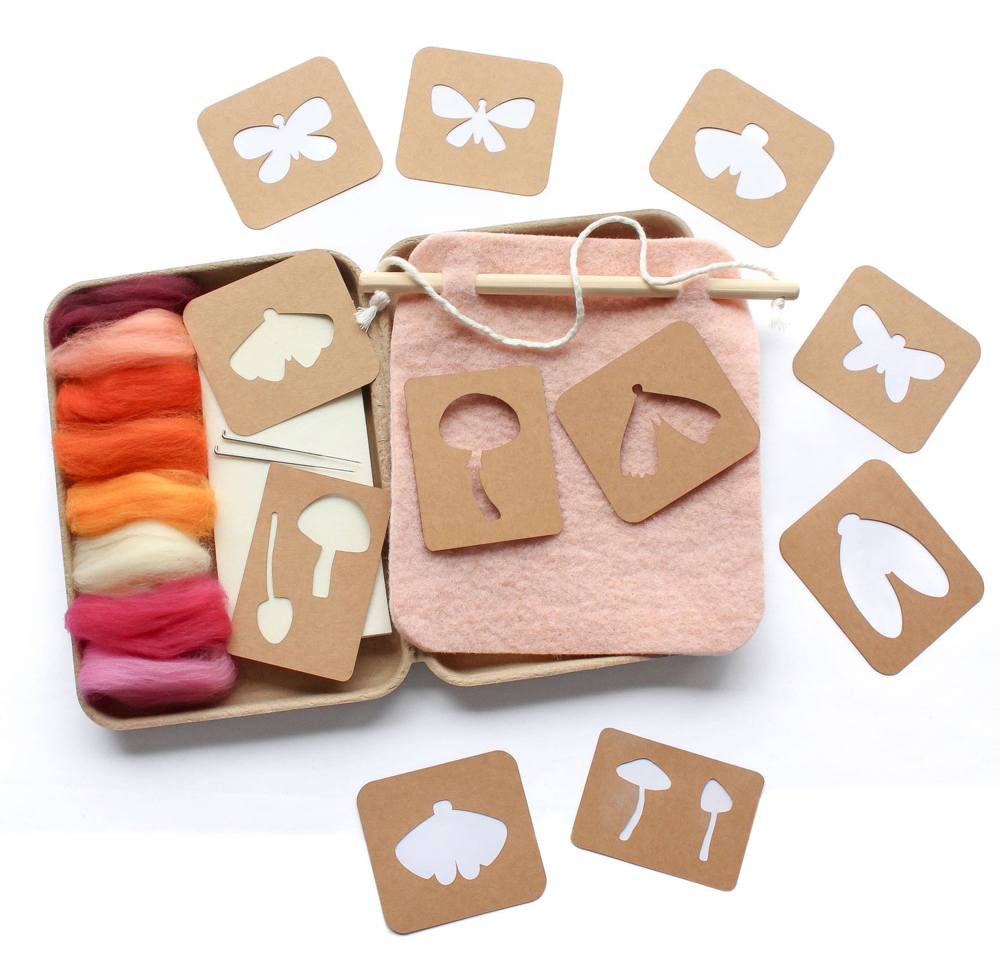 8"x8" Moth and Mushroom Banner Felting Kit: Pink