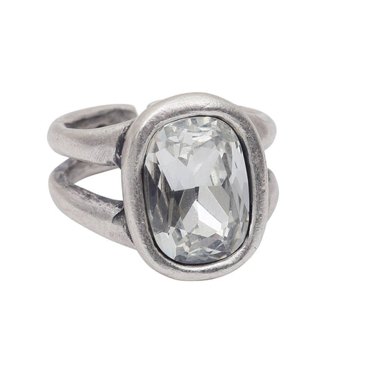Handmade Clear Crystal Brass Ring - 7002