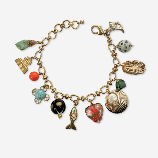 Repurposed vintage multicolor floral charm bracelet