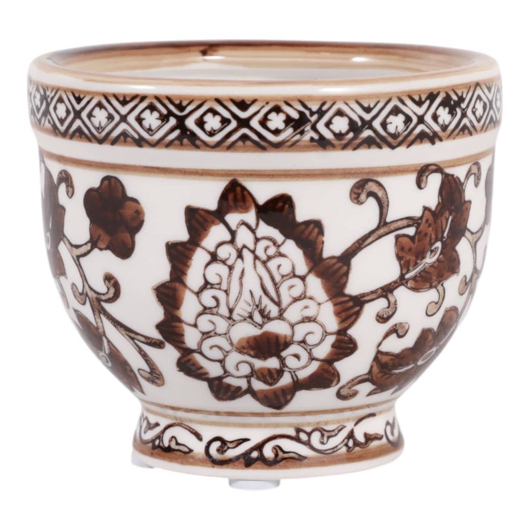 Scented Candle - Plumeria Brown and White Ceramic, 6 Oz.