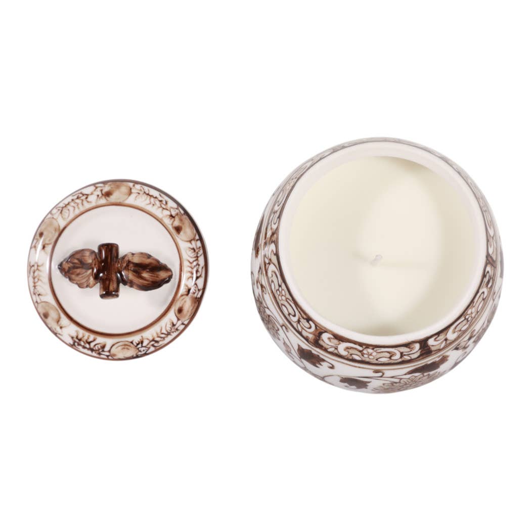 Scented Candle - Peony Wax Brown Chinoiserie With Lid, 8.5Oz