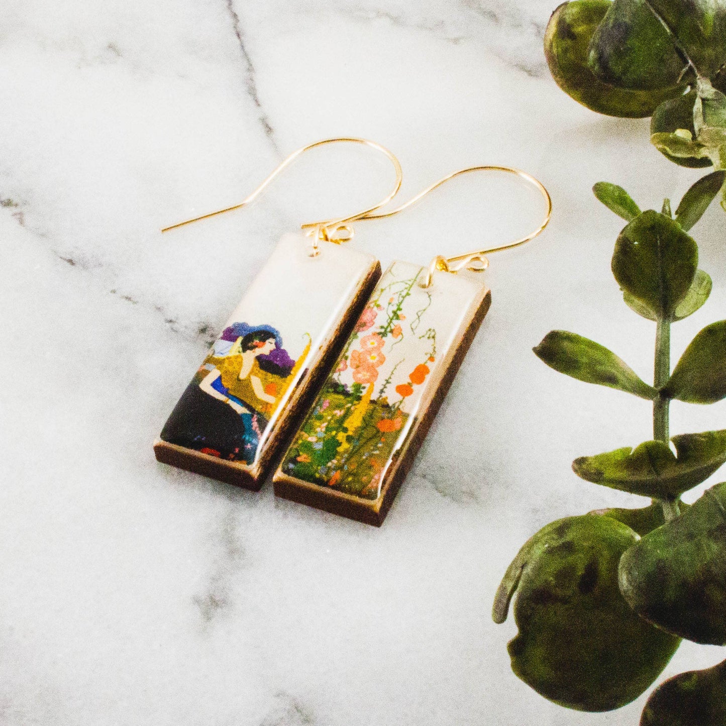 Art Nouveau Foxglove Garden Rectangle Earrings