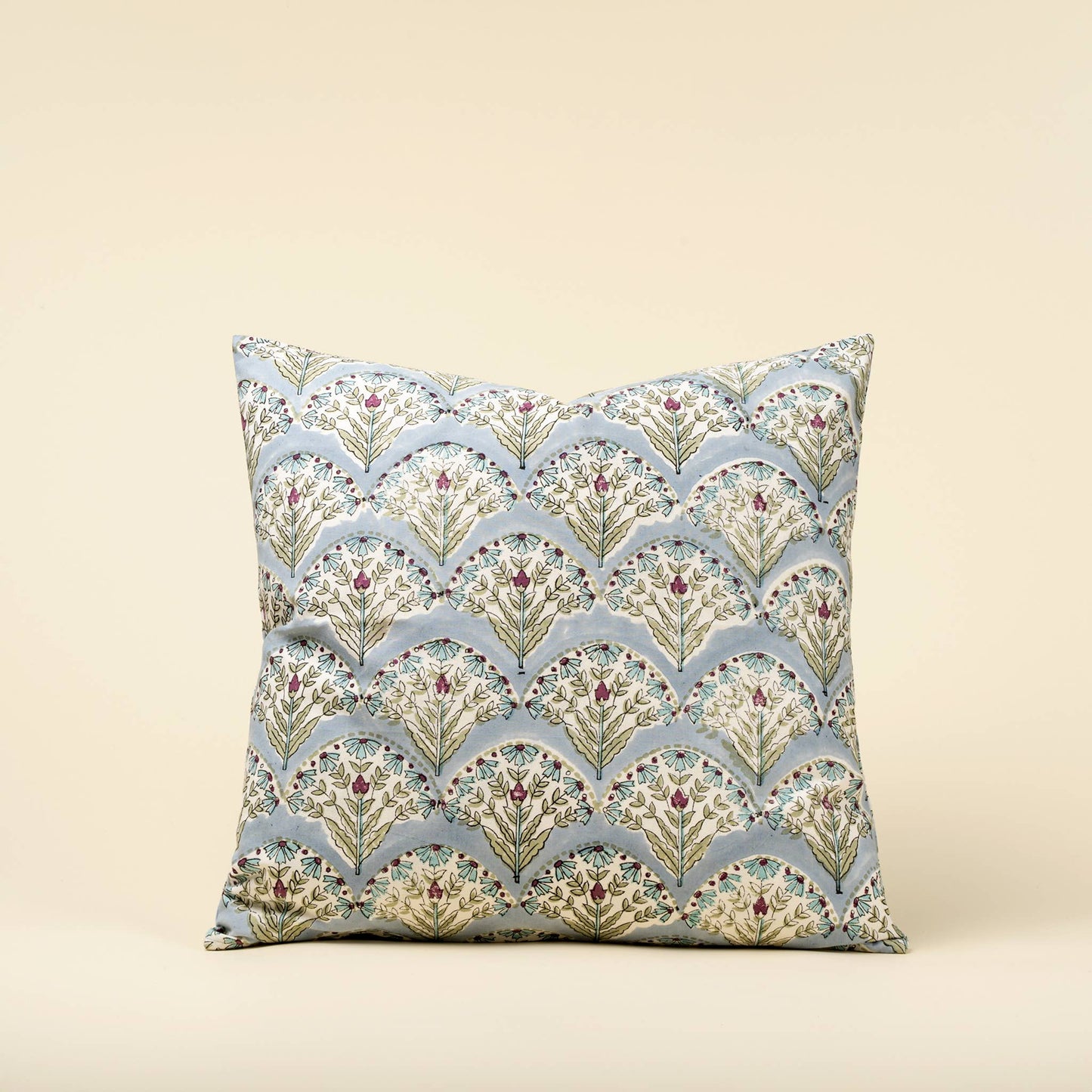 20x20 Sakura Block Print Pillow, Blue: Cover with Filler