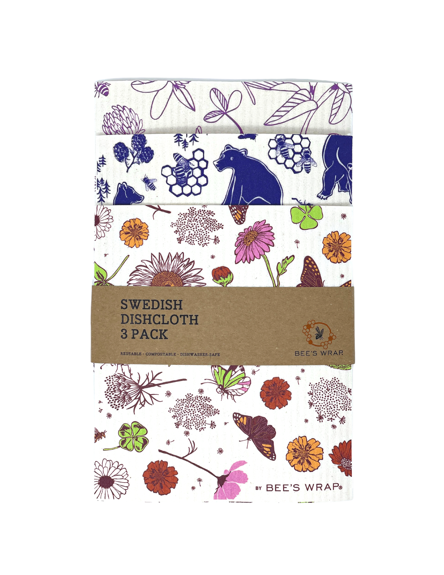 Bees Wrap Swedish Dishcloth 3 Pack - Mixed Prints