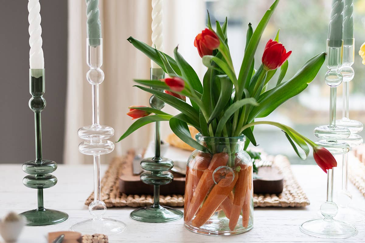 Glass Candlestick Large, Emerald