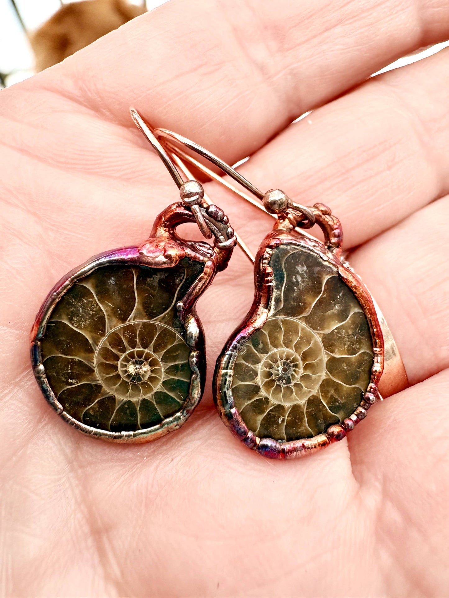 Ammonite Earrings Copper Electroformed