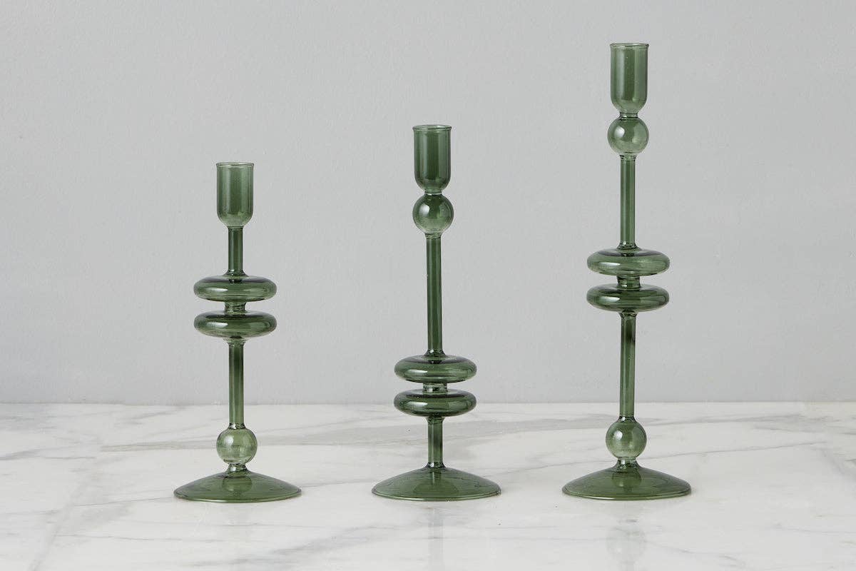Glass Candlestick Large, Emerald