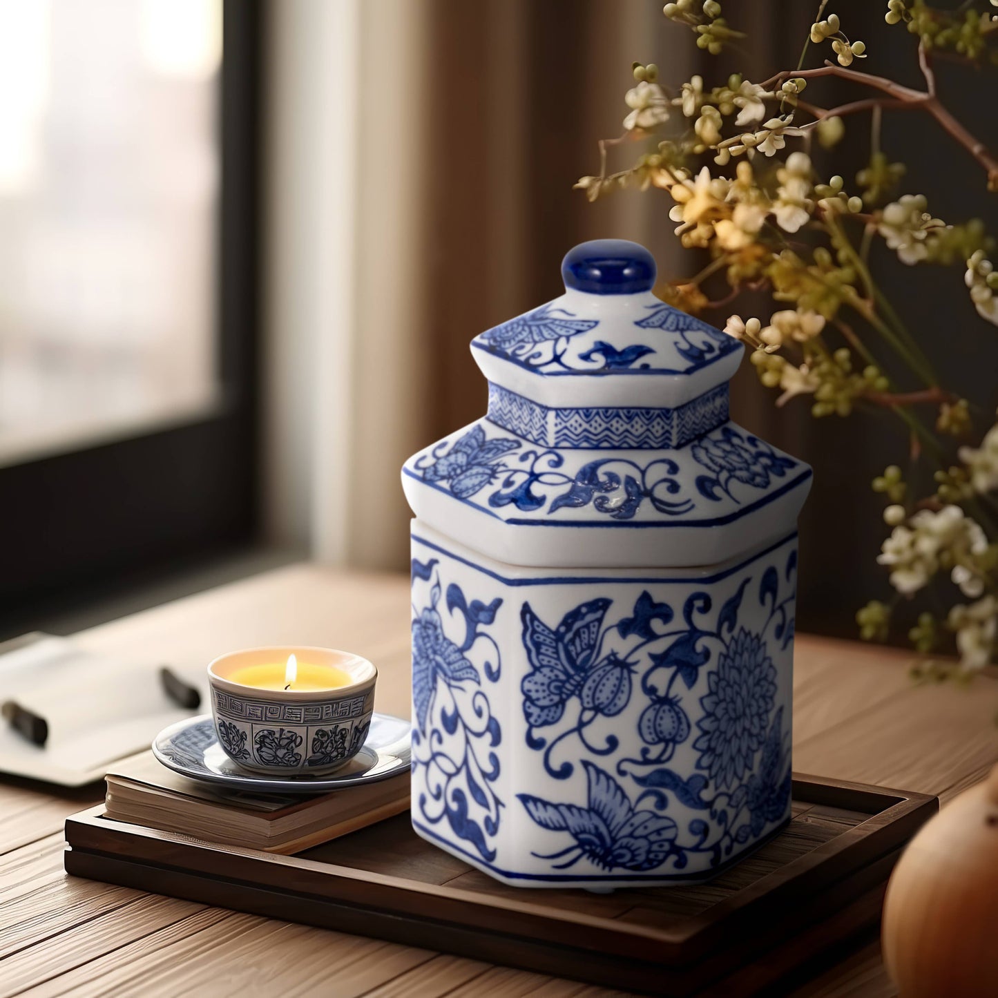 Scented Candle - Sandalwood Myrrh Soy Wax Chinoiserie, 6 Oz.