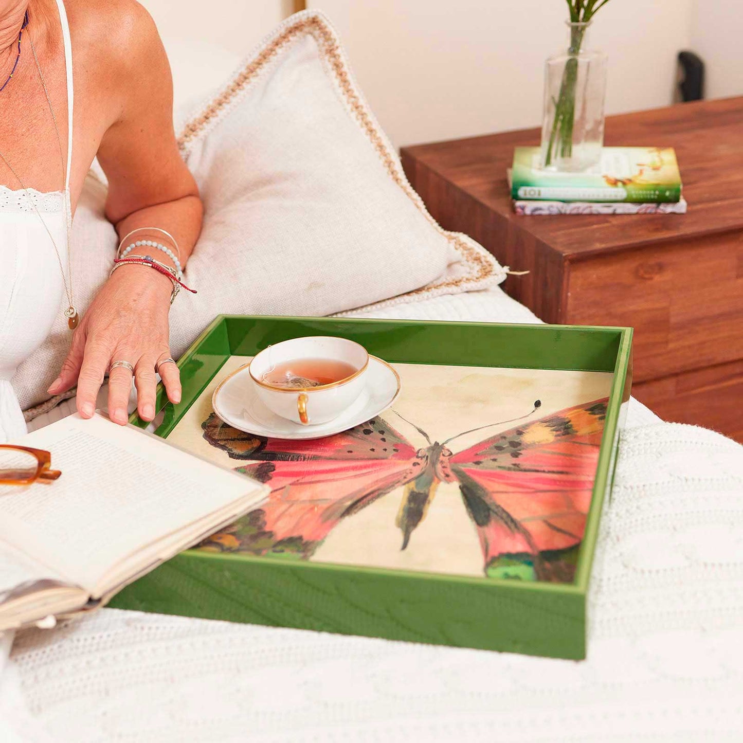 Butterfly Study  Square Lacquer Serving Tray
