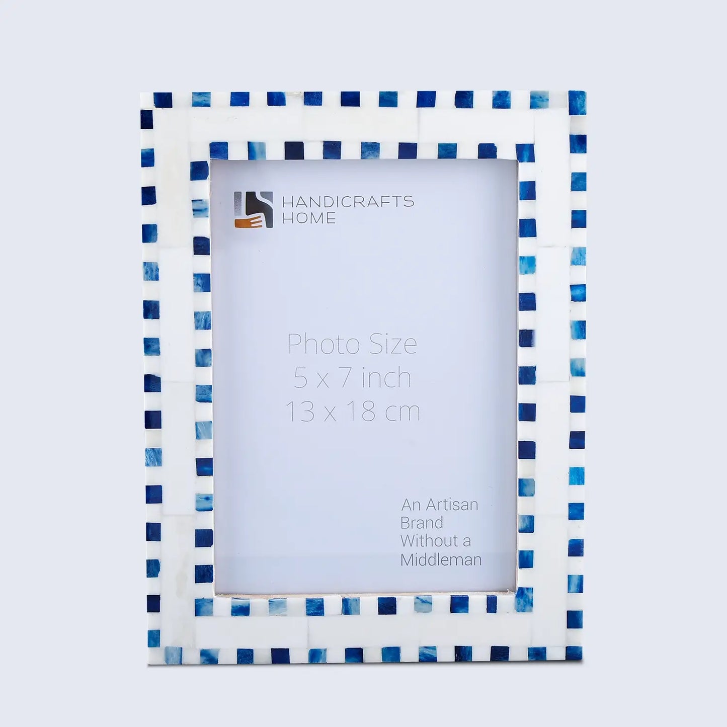 Handmade Bone Inlay Blue Picture Frame - Checkered Pattern 5x7
