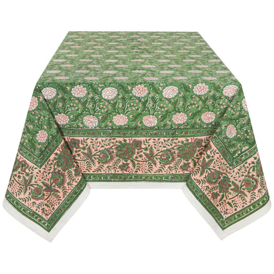 Peony Block Print Tablecloth 60 x 90 Inches