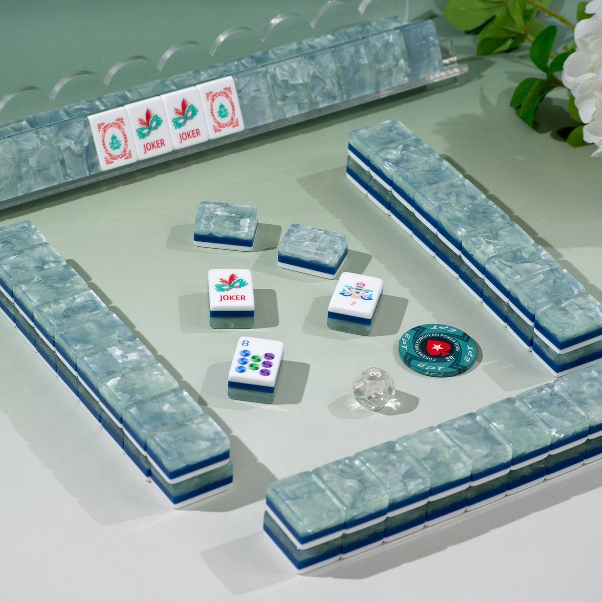 Jade Bloom Mahjong Set - Moonstone Pearl 12-02