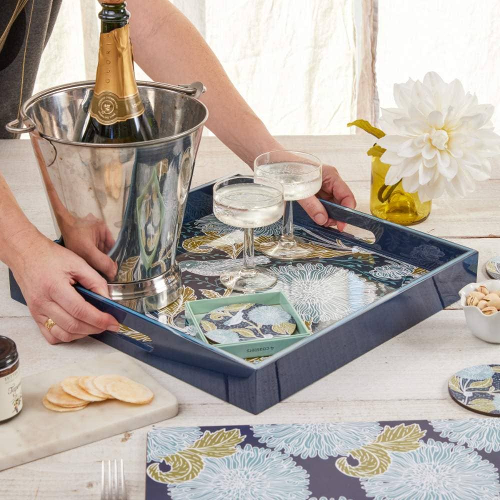 Chrysanthemum Bird  Square Lacquer Serving Tray