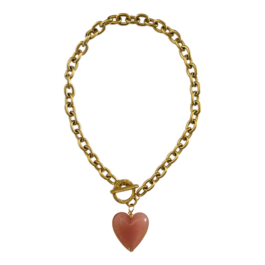 Amore Murano Glass Heart Necklace: Peach Pink