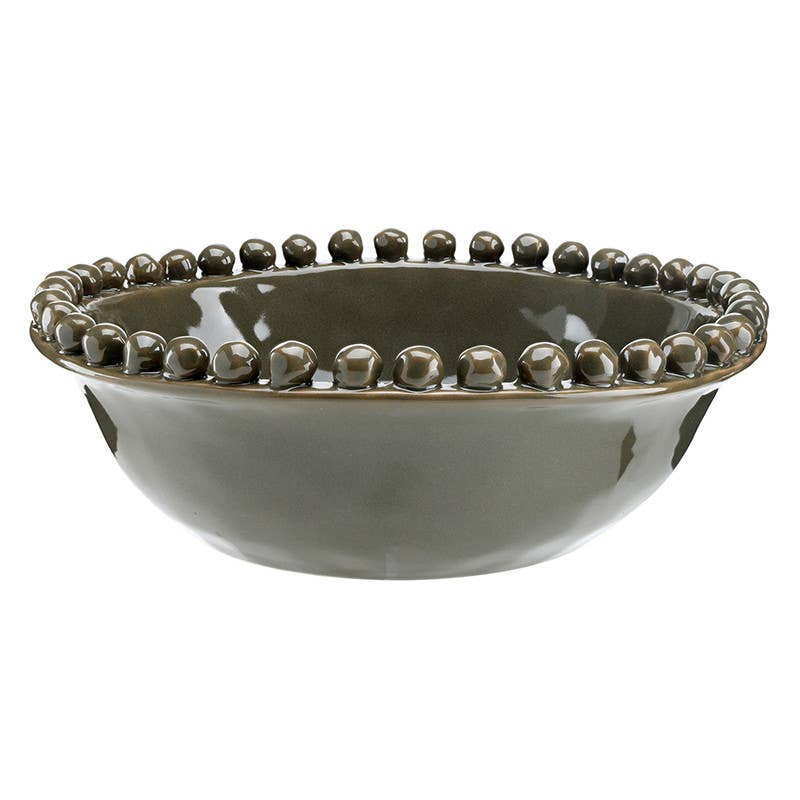 Ceramic Beaded Bowl - Large - Dark Moss: 8\u201d Dia x 2.75" H