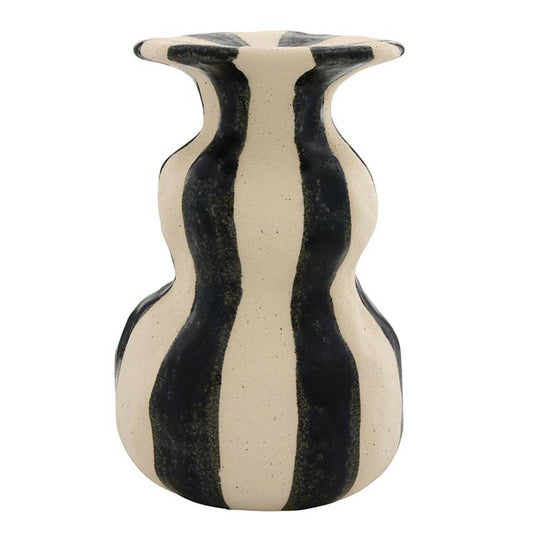 Black Striped Ceramic Candle Holder - Large: Ceramic / 4" Dia x 6.5" H