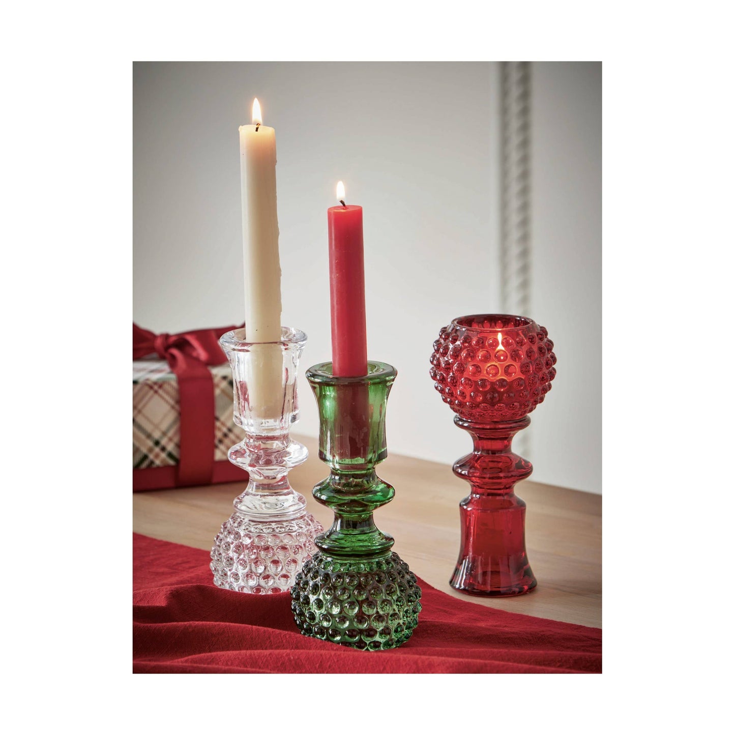 Heritage Hobnail Tealight Taper Holder Green Glass Christmas: Green / Glass