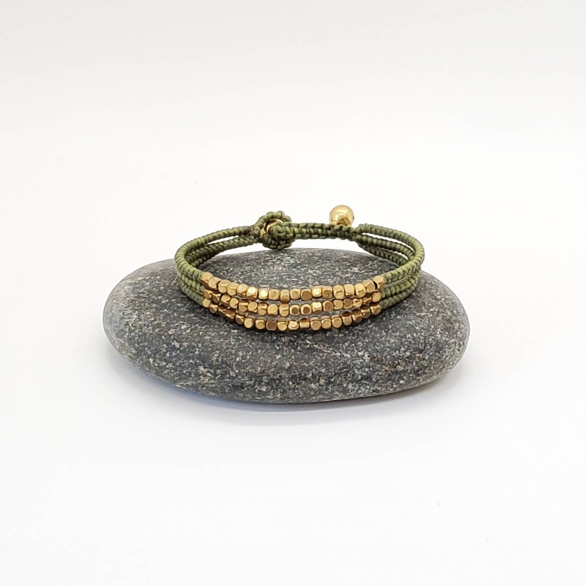 3 Layer Beaded Cord Bracelet: Green