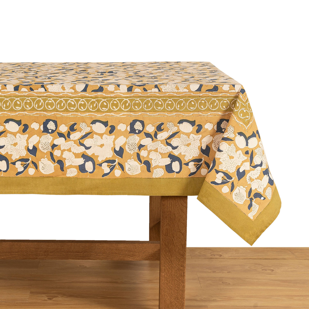 Forest Harvest Mustard & Blue | French Tablecloths: 71" x 128"
