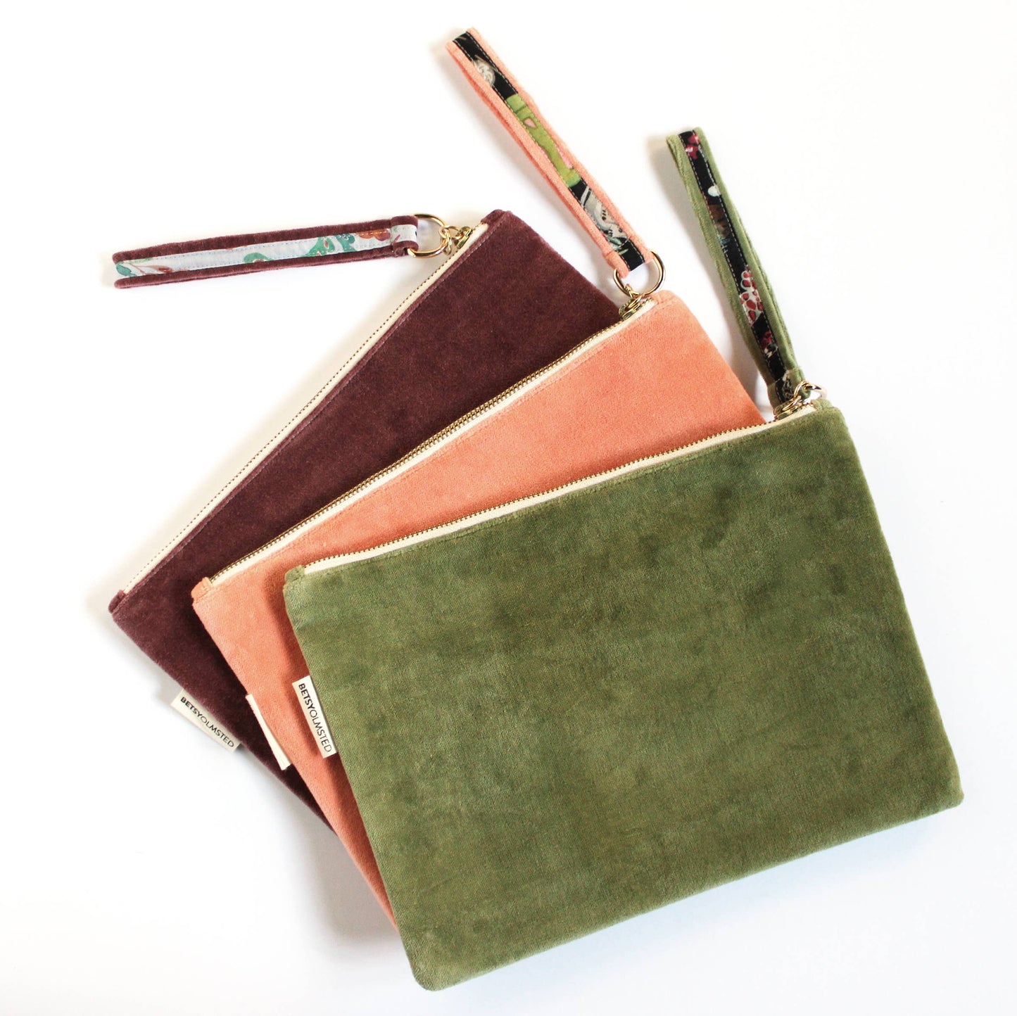 Velvet Pouch- Teal & Chickadees