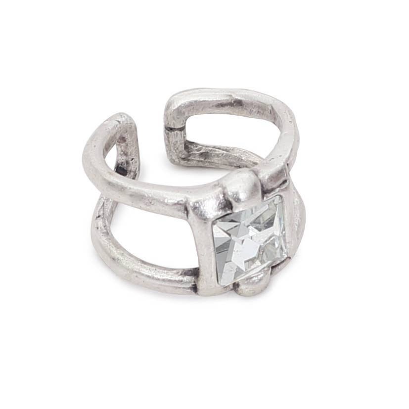Handmade Clear Crystal Brass Ring - 6906