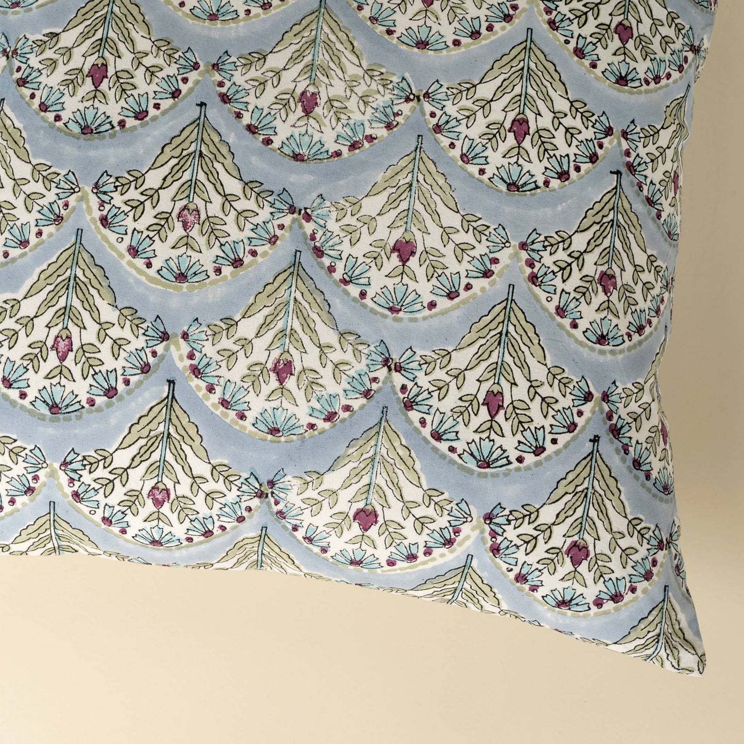 20x20 Sakura Block Print Pillow, Blue: Cover with Filler