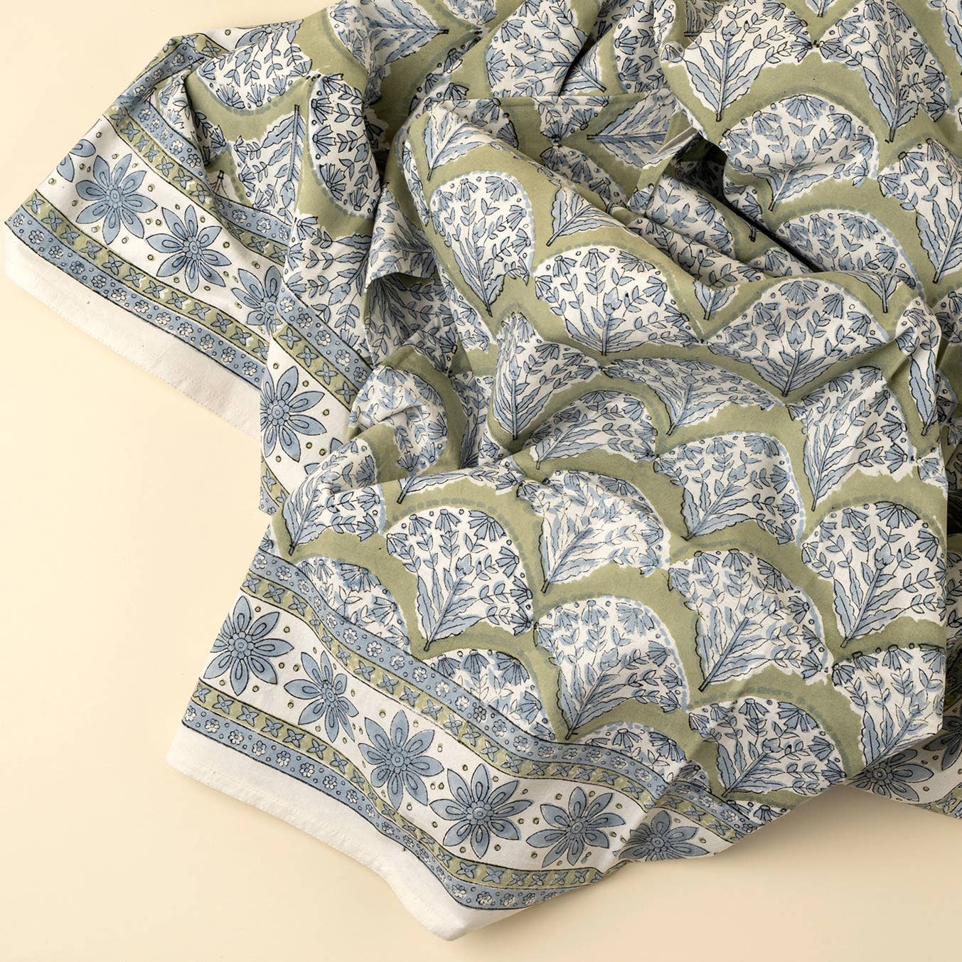 Sakura Block Print Tablecloth, Green