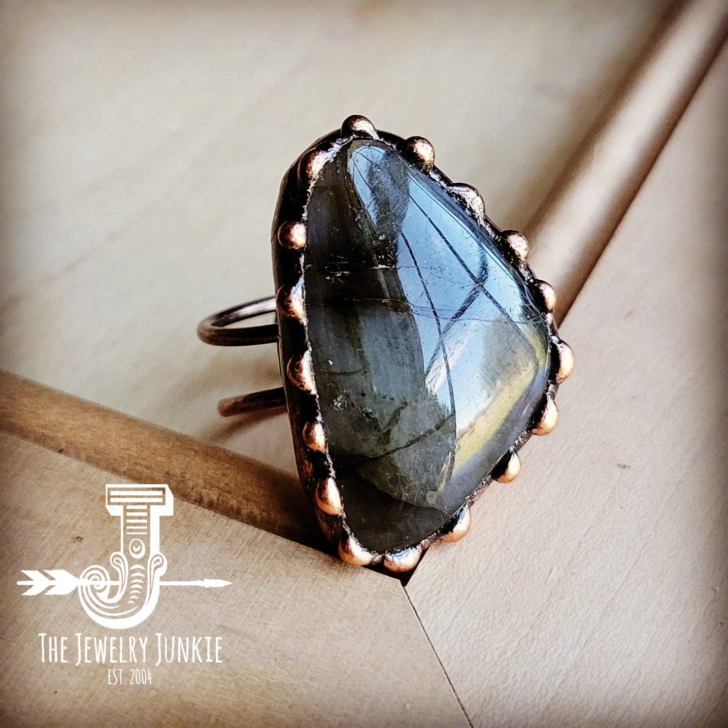 Genuine Labradorite Ring set in Antique Copper 012x: Style 2