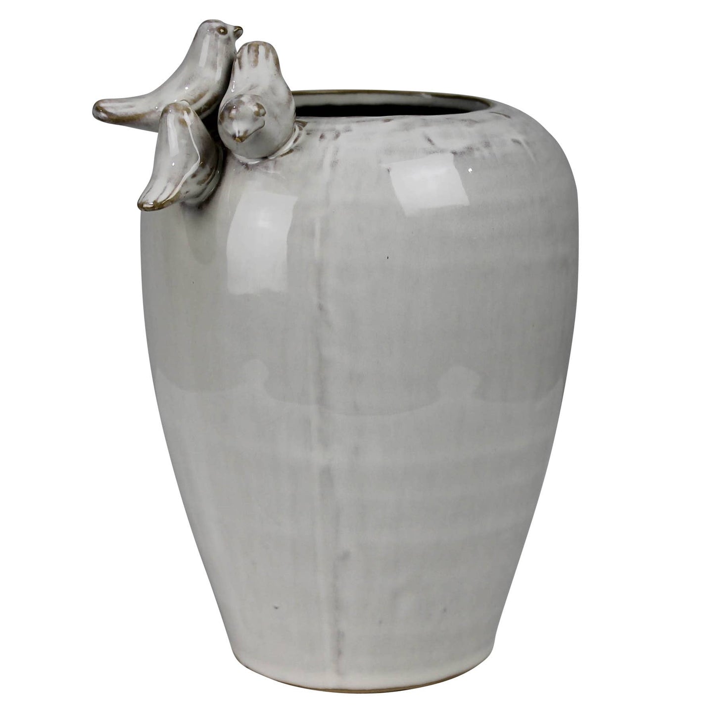 Vase with 3 Birds on Rim, Ceramic