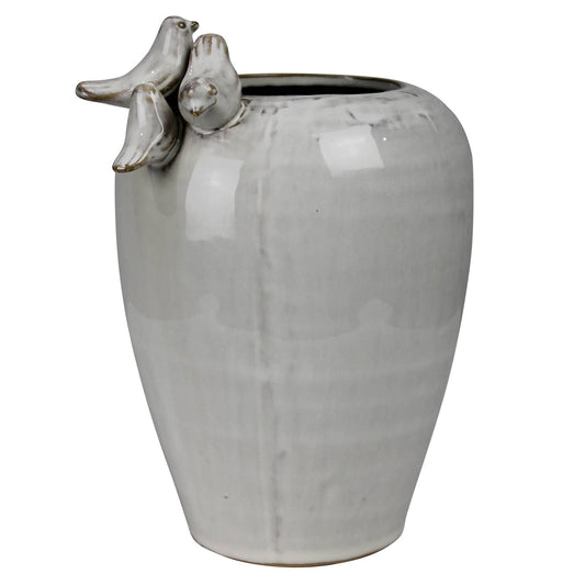 Vase with 3 Birds on Rim, Ceramic