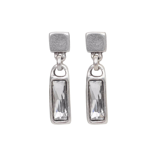 Handmade Clear Crystal Pewter Earrings - 1940