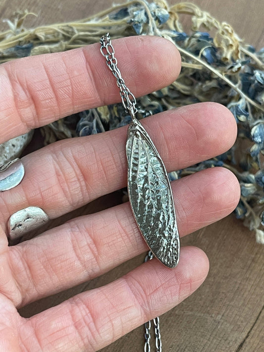 Cicada Wing Necklace - Vertical (Silver, Bronze, or Copper): Bronze