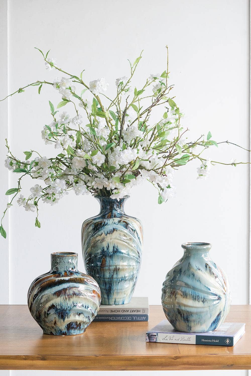 8.7x8.7x11" Blue and Brown Reactive Glazed Accent Vase