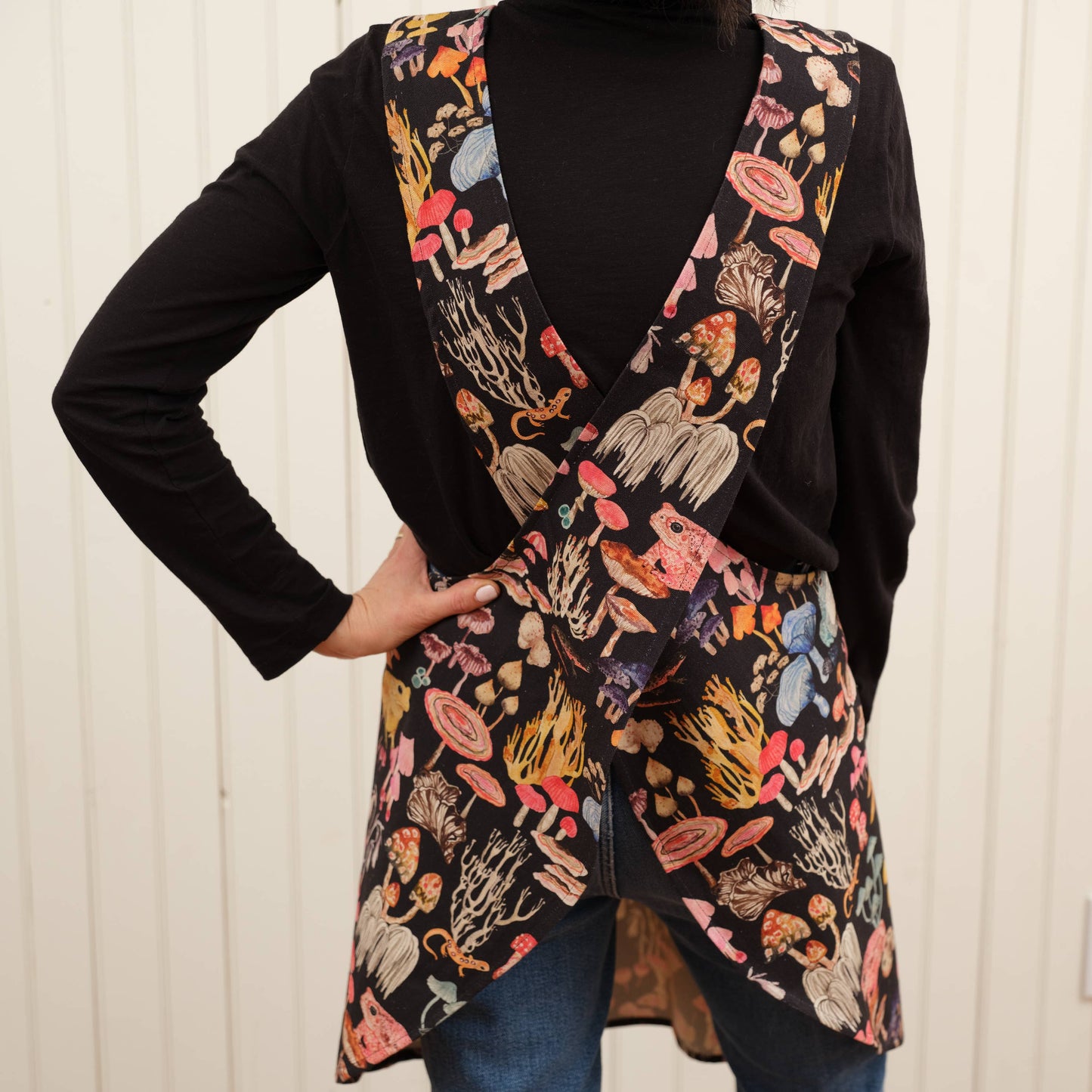 Pinafore Apron- Mushroom Magic in black
