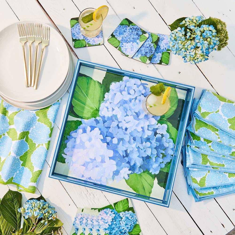 Blue Hydrangea  Square Lacquer Serving Tray